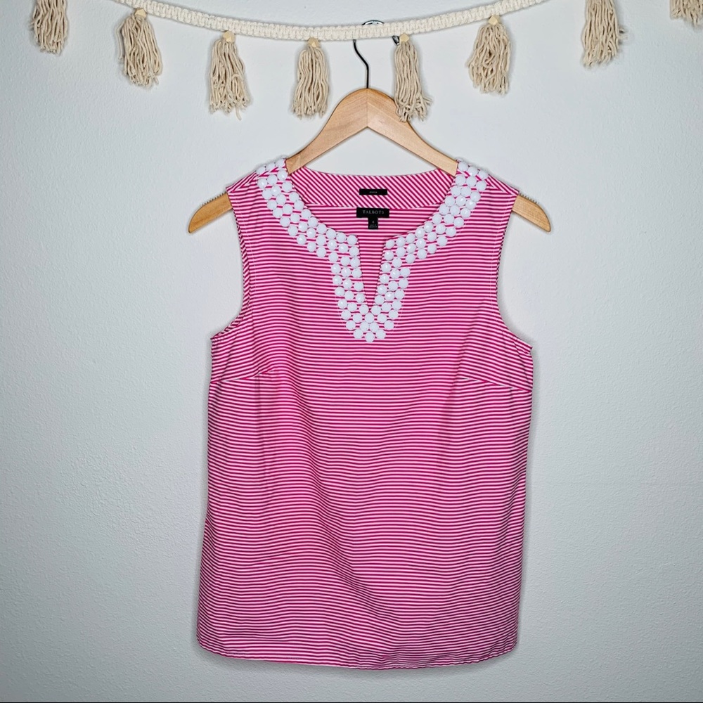 Talbots Pink/White Sleeveless Beaded Top Size 4